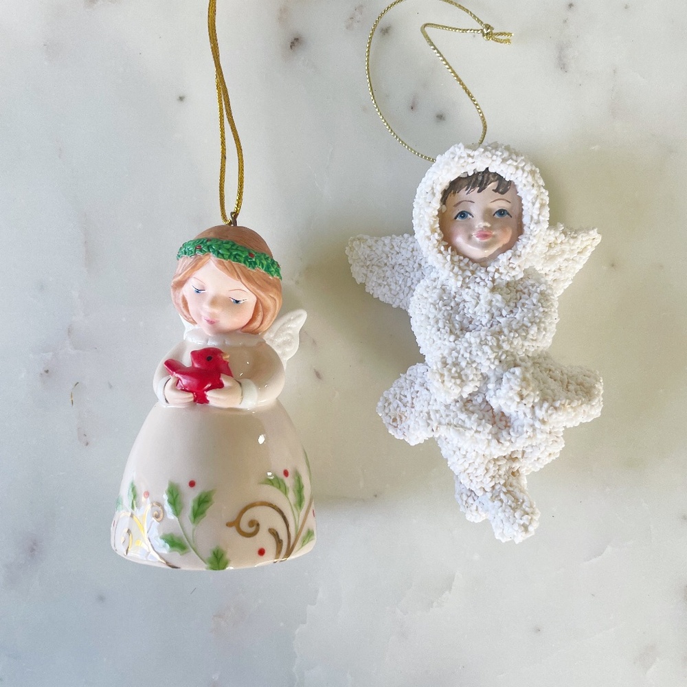 Christmas Angel Ornaments, Set of 2, Child Angels with Bell